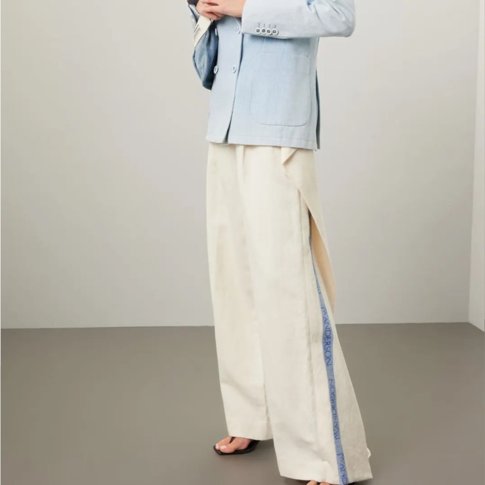 JW ANDERSON Cream Pants with Blue Detail monogram